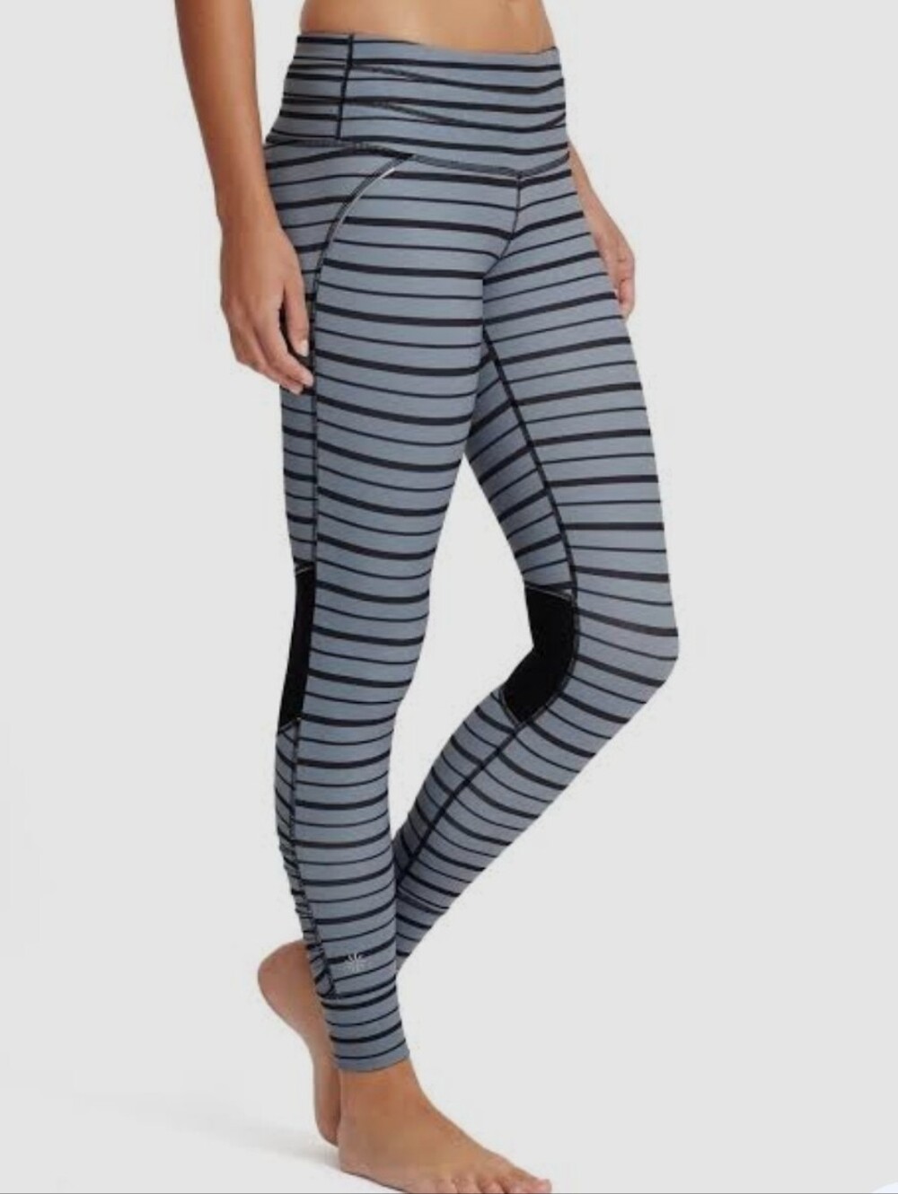 Athleta Relay Striped Gray Black Ruched Leggings Size XXSP